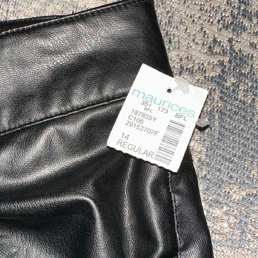 Maurices Faux‎ Leather Womens Pants 14 Black Stretch Skinny Ankle Mid Rise NWOT - Picture 8 of 13
